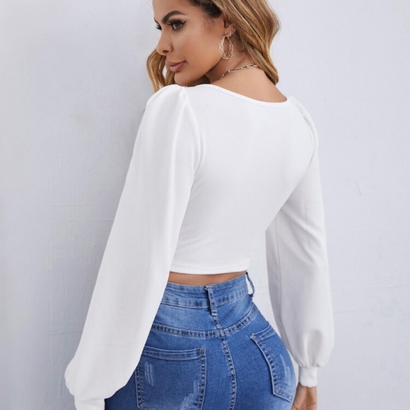 White sweetheart neck crop top - Picture 3 of 4